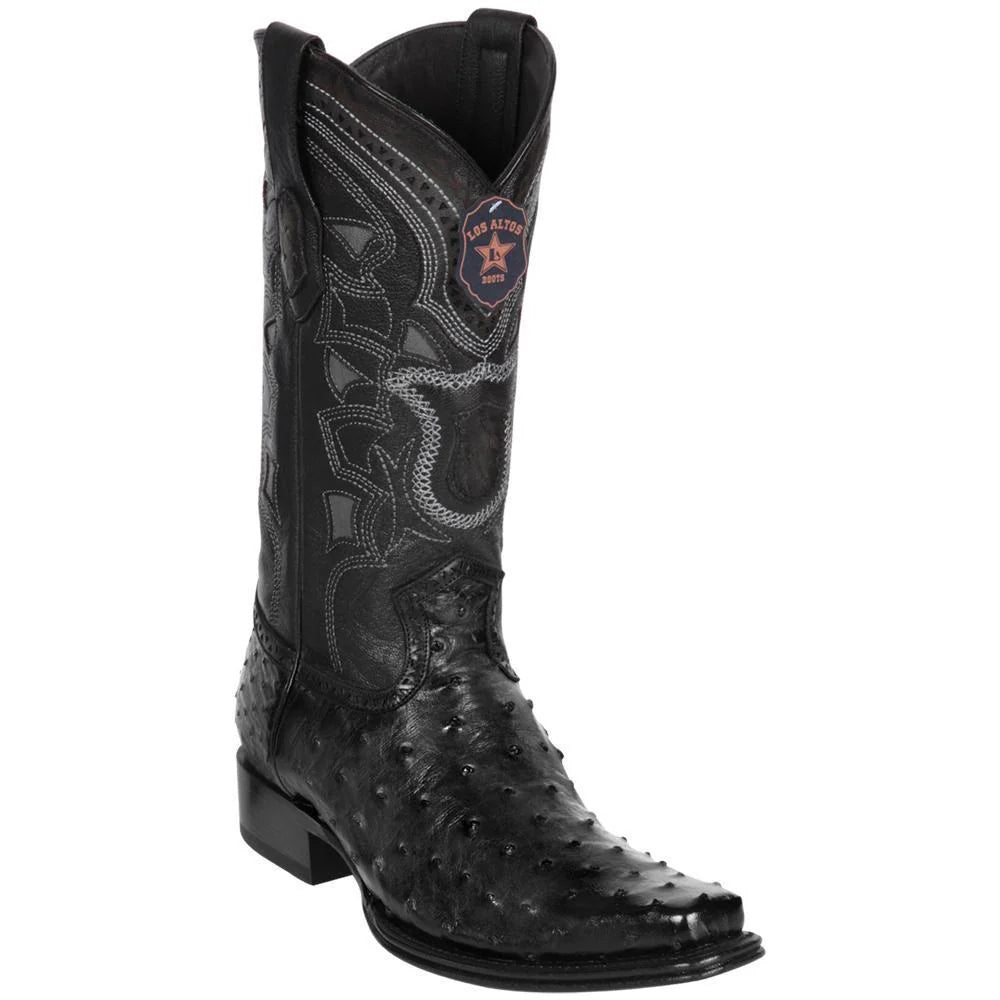 Los Altos 760305 Men's Black Genuine Ostrich European Square Toe Cowboy Boots