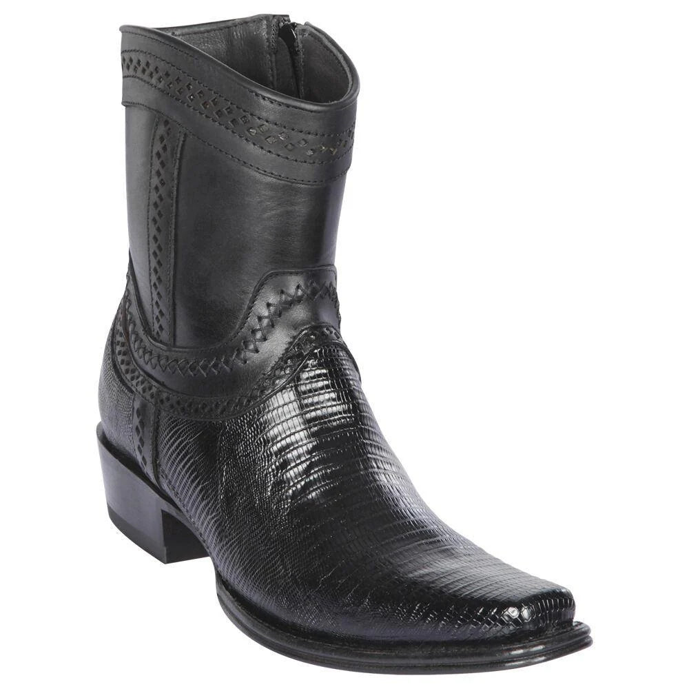 Los Altos 76B0705 Men's Black Genuine Teju European Square Toe Cowboy Boots