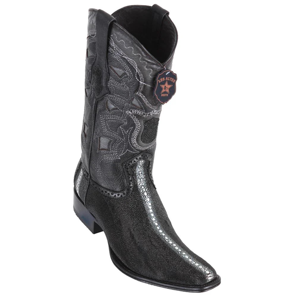 Los Altos 761105 Men's Black Genuine Rowstone Stingray European Square Toe Cowboy Boots