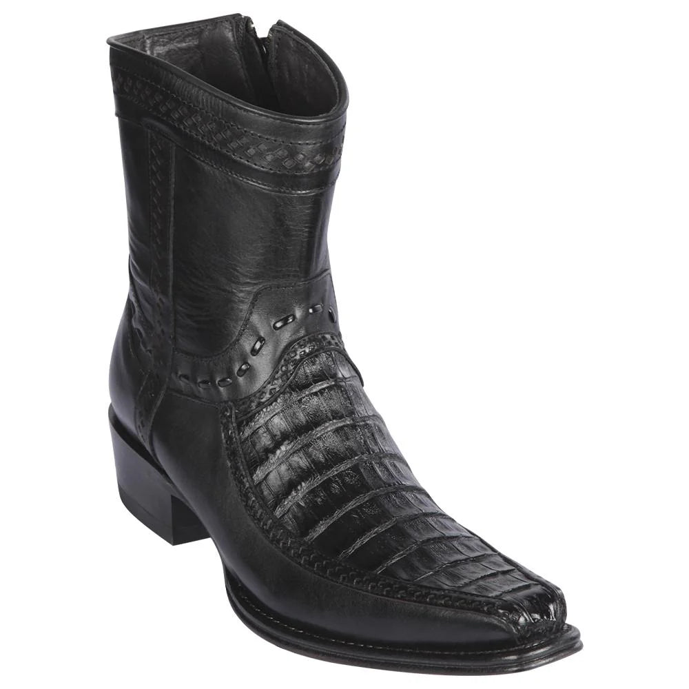 Los Altos 76BF8205 en's Black Genuine Caiman Belly&Deer European Square Toe Cowboy Boots