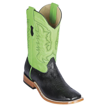 Los Altos 8279705V Men's Black Genuine Smooth Ostrich Wide Square Toe Cowboy Boots