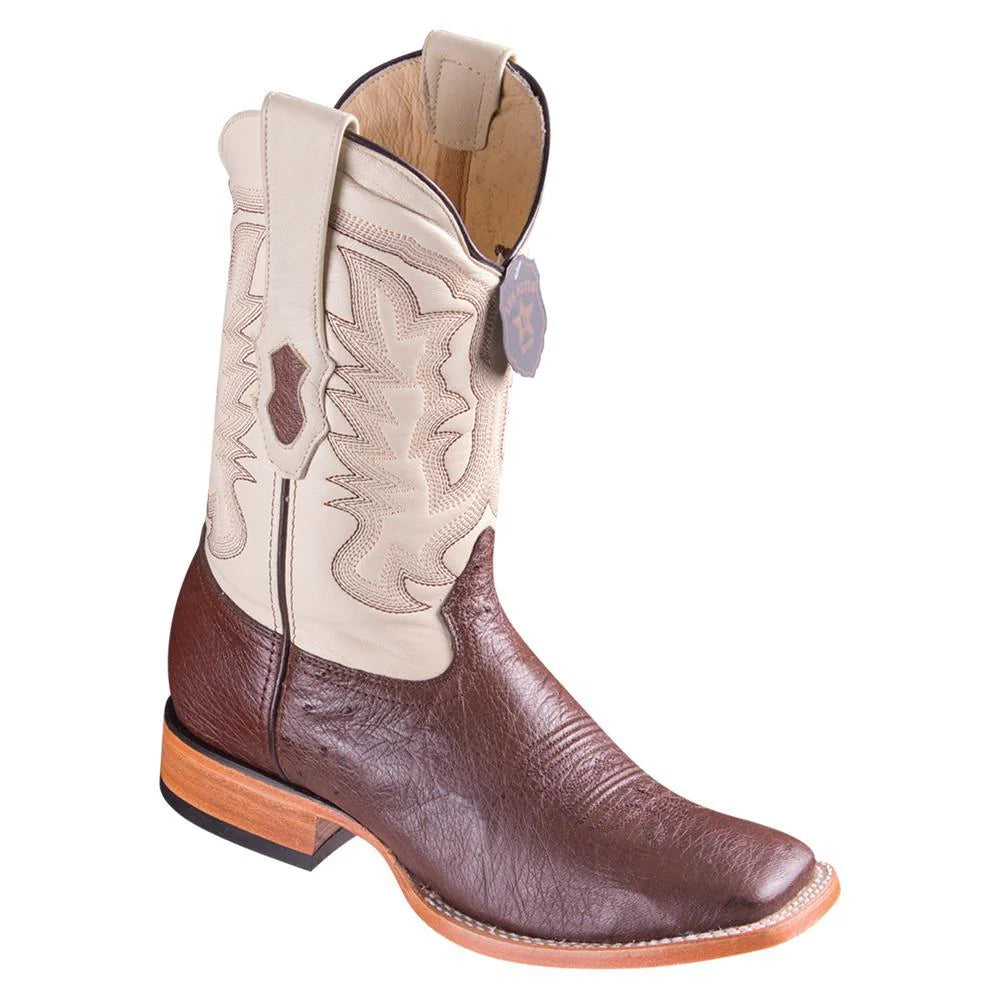 Los Altos 8279707 Men's Brown Genuine Smooth Ostrich Wide Square Toe Cowboy Boots