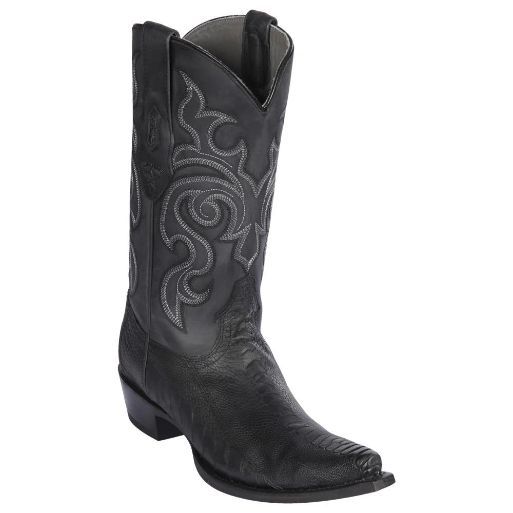 Los Altos 94G0505 Men's Black Genuine Ostrich Leg Snip Toe Cowboy Boots