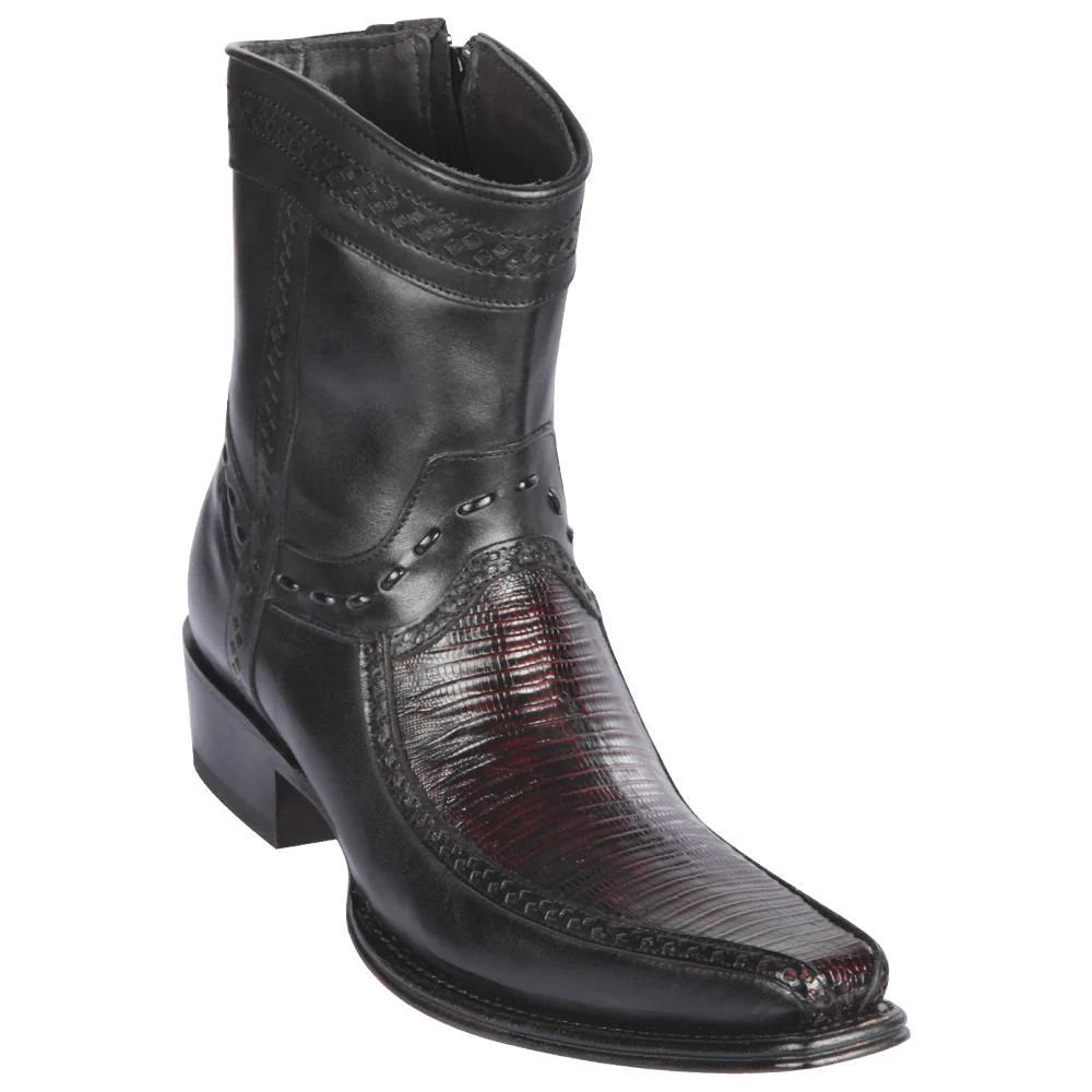 Los Altos 76BF0718 Men's Black Cherry Genuine Teju & Dear European Square Toe Cowboy Boots