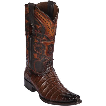 Los Altos 760116 Men's Faded Brown Genuine Caiman Tail European Square Toe Cowboy Boots