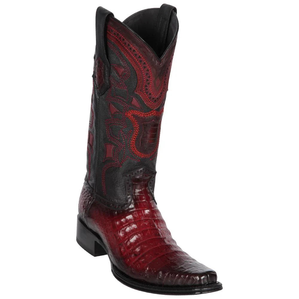 Los Altos 768243 Men's Faded Burgundy Genuine Caiman Belly European Square Toe Cowboy Boots