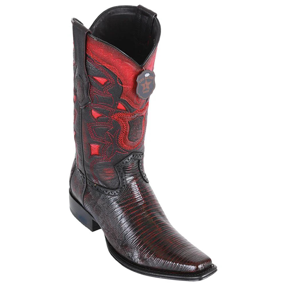 Los Altos 760718 Men's Black Cherry Genuine Teju European Square Toe Cowboy Boots