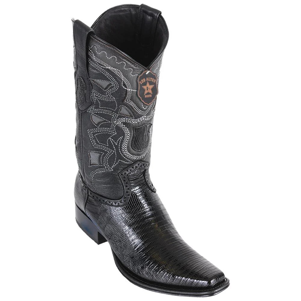 Los Altos 760705 Men's Black Genuine Teju European Square Toe Cowboy Boots