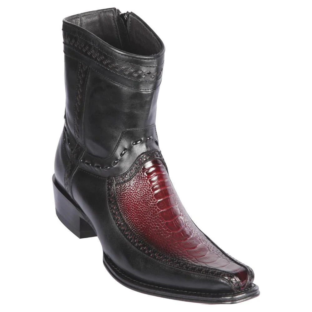 Los Altos 76BF0543 Men's Faded Burgundy Genuine Ostrich Leg & Deer European Square Toe Cowboy Boots