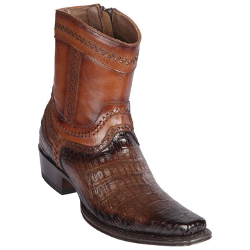 Los Altos 76B8216 Men's Faded Brown Genuine Caiman Belly European Square Toe Cowboy Boots