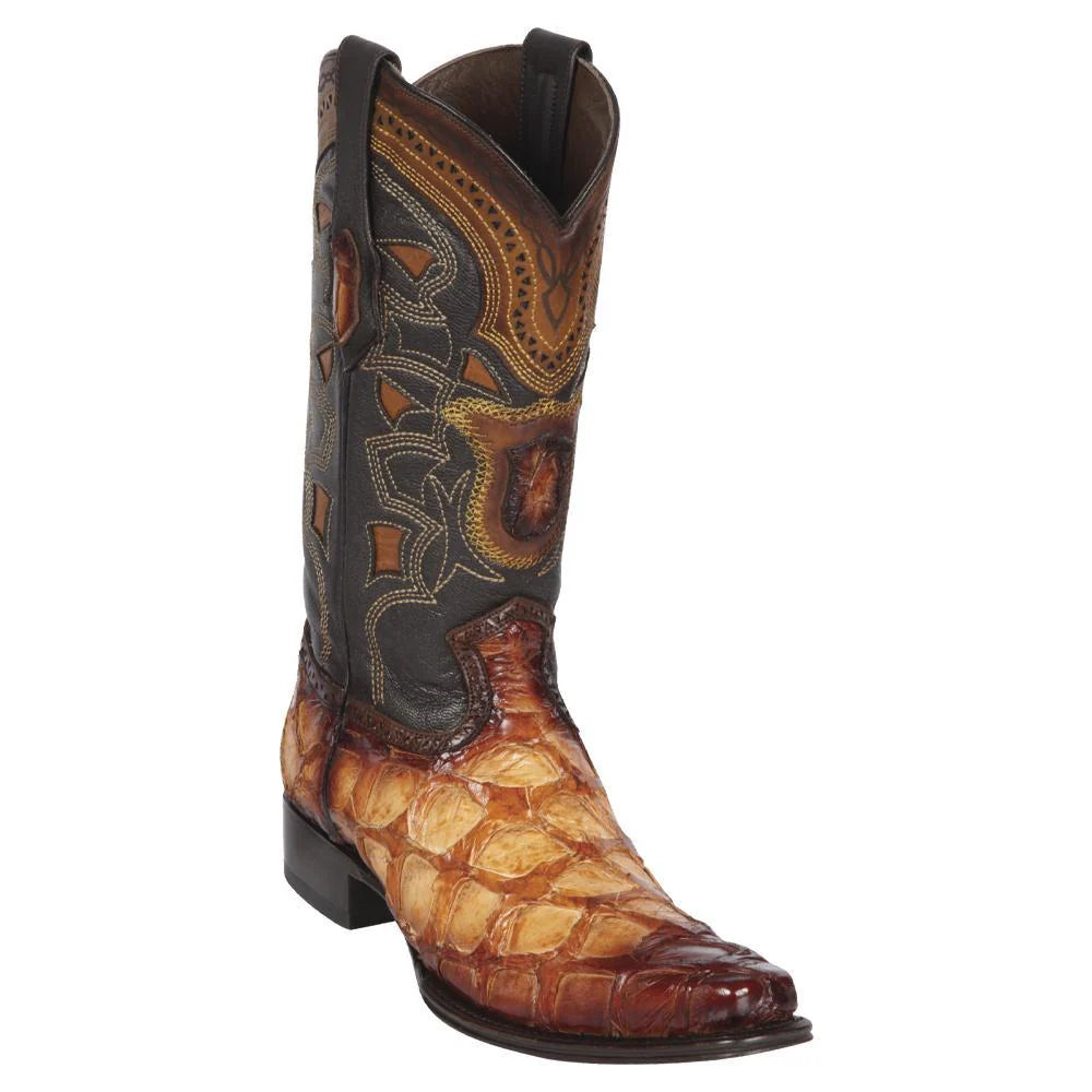 Los Altos 761001 Men's Faded Buttercup Genuine Piraruccu European Square Toe Cowboy Boots