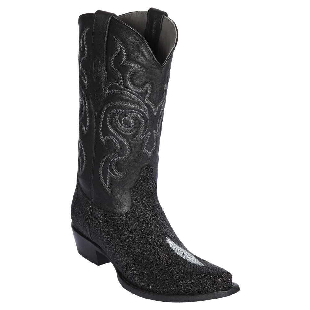 Los Altos 941205 Men's Black Genuine Single Stone Snip Toe Cowboy Boots