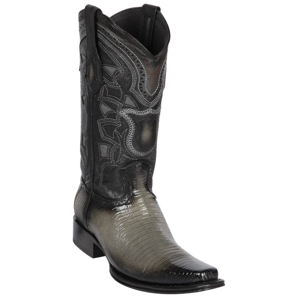 Los Altos 760738 Men's Faded Gray Genuine Teju European Square Toe Cowboy Boots