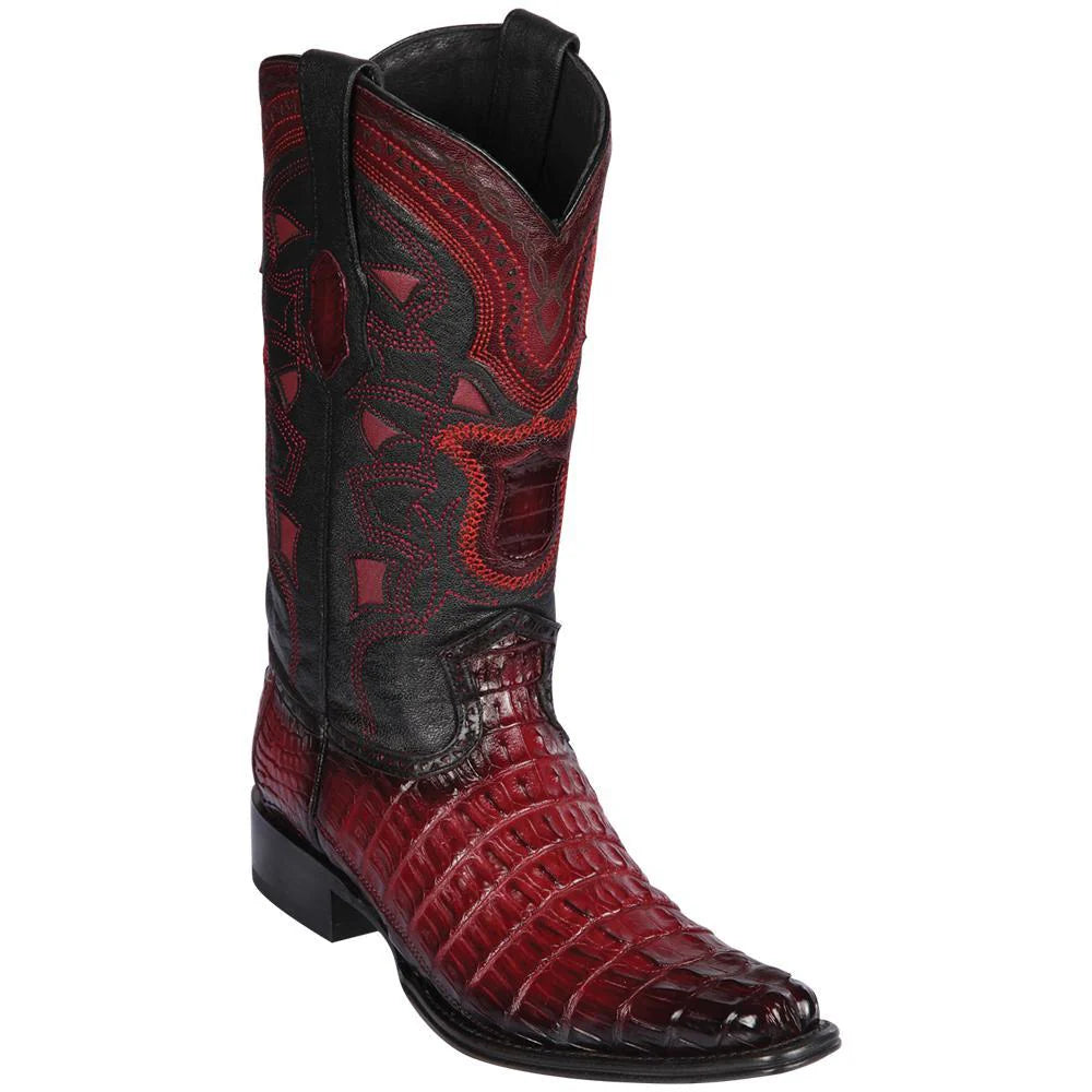 Los Altos 760143 Men's Faded Burgundy Genuine Caiman Tail European Square Toe Cowboy Boots