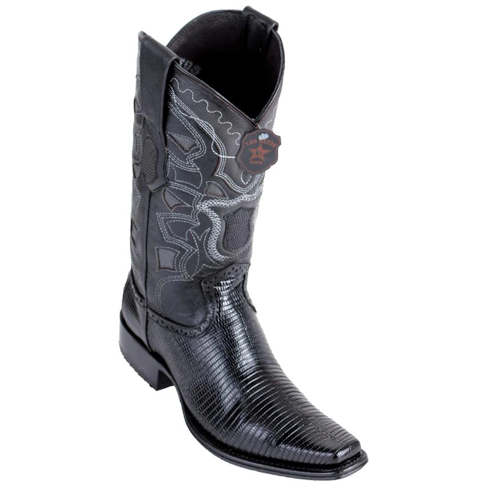 Los Altos 760605 Men's Black Genuine Ring Lizard European Square Toe Cowboy Boots