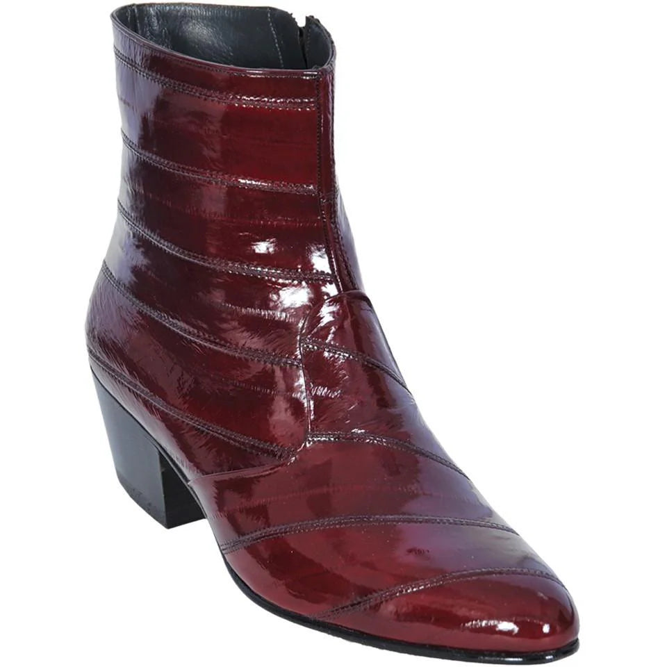 Los Altos 630806 Men's Burgundy Genuine Full EEL Ankle Boots