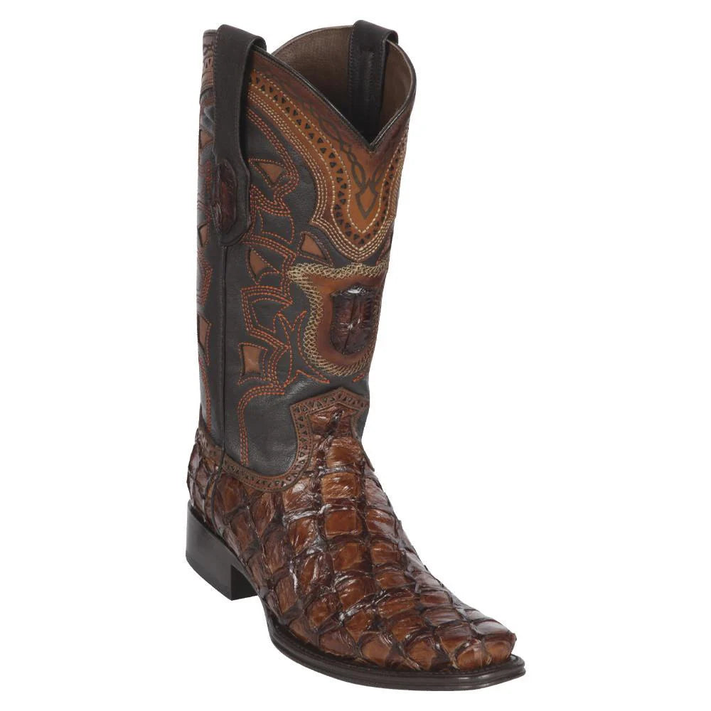 Los Altos 761007 Men's Brown Genuine Piraruccu European Square Toe Cowboy Boots