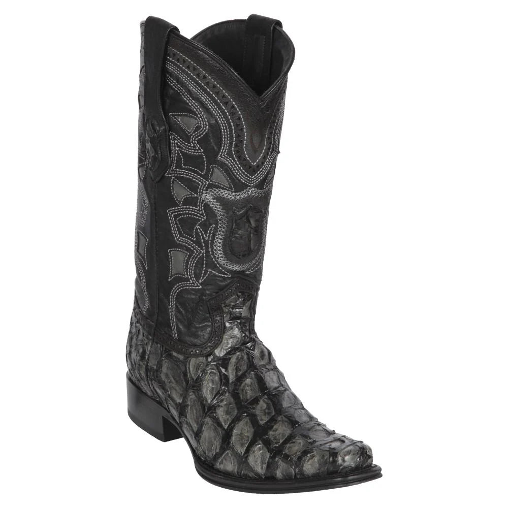 Los Altos 761009 Men's Gray/Black Genuine Piraruccu European Square Toe Cowboy Boots