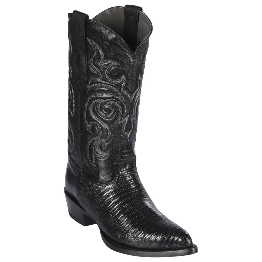 Los Altos 990705 Men's Black Genuine Teju J Toe Cowboy Boots