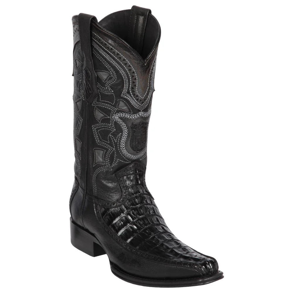 Los Altos 76F0105 Men's Black Genuine Caiman Tail & Deer European Square Toe Cowboy Boots