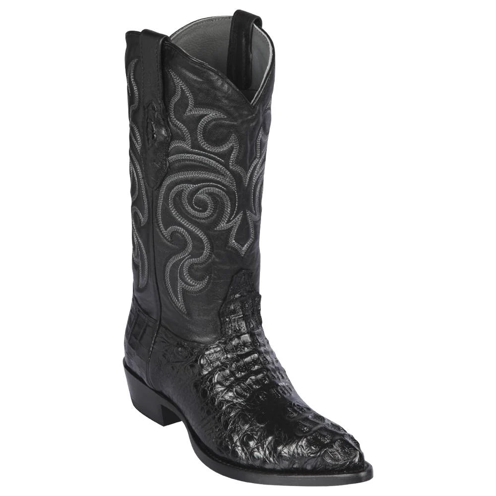 Los Altos 990205 Men's Black Genuine Caiman Hornback J Toe Cowboy Boots