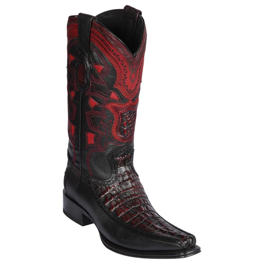 Los Altos 76F0118 Men's Black Cherry Genuine Caiman Tail & Deer European Square Toe Cowboy Boots