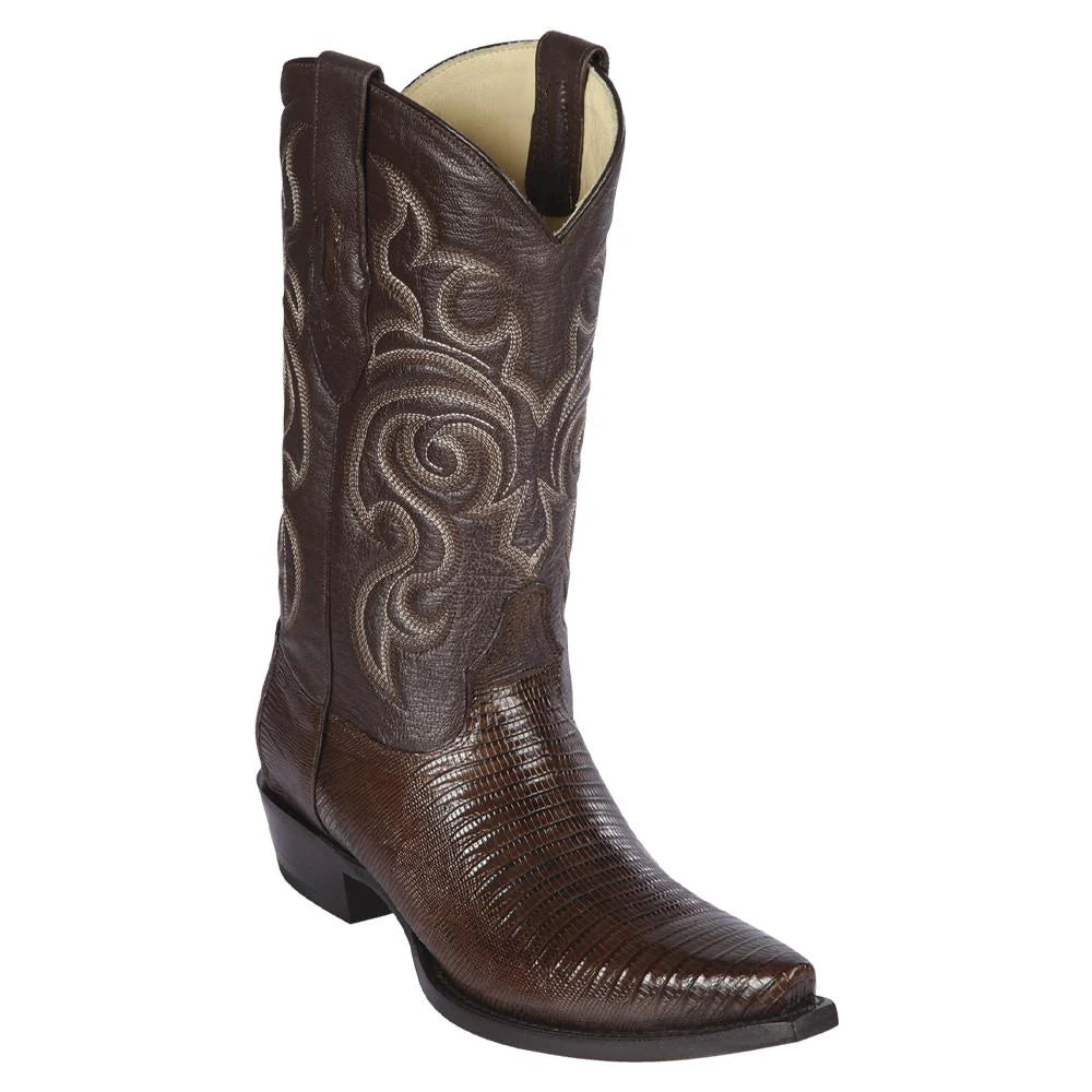 Los Altos 940707 Men's Brown Genuine Teju Snip Toe Cowboy Boots