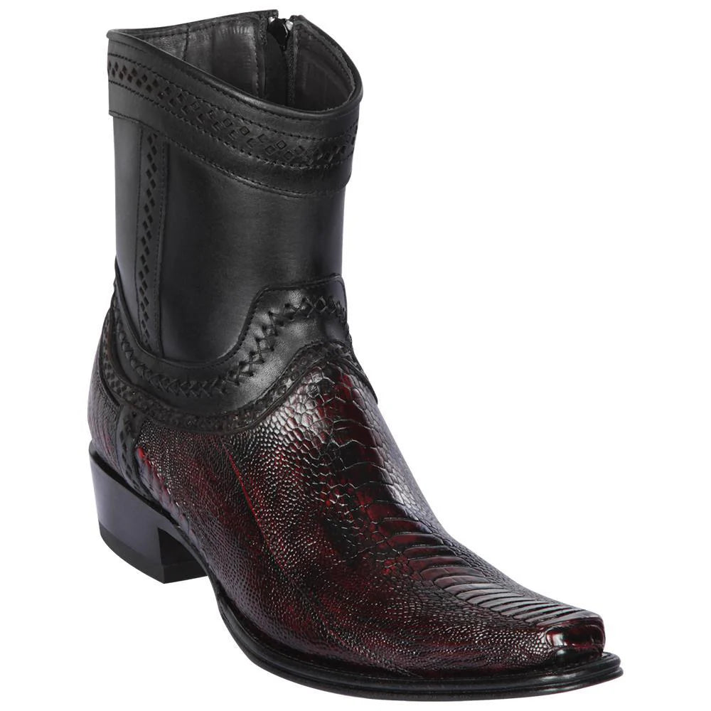 Los Altos 76B0518 Men's Black Cherry Genuine Ostrich Leg European Square Toe Cowboy Boots