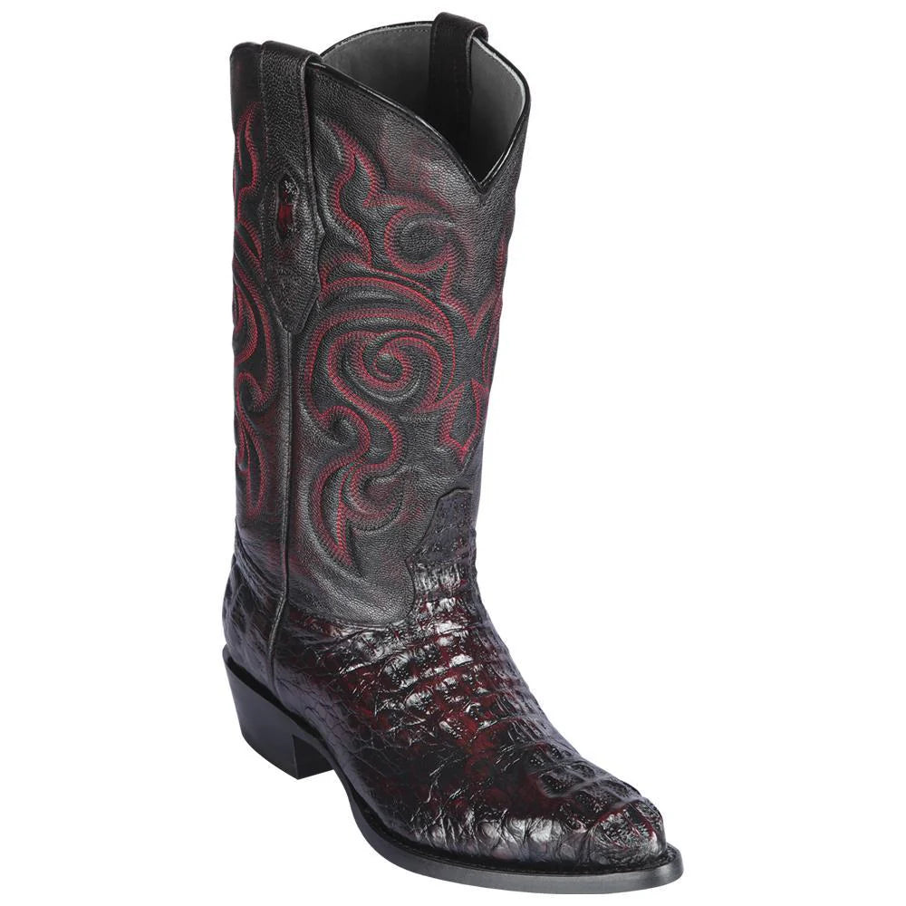 Los Altos 990218 Men's Black Cherry Genuine Caiman Hornback J Toe Cowboy Boots