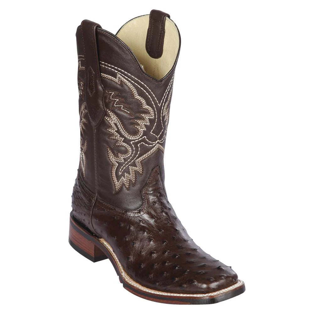 Los Altos 8260307 Men's Brown Genuine Ostrich Wide Square Toe Cowboy Boots