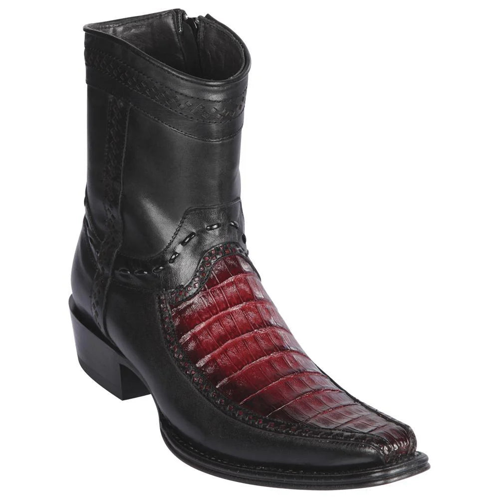 Los Altos 76BF8243 Men's Faded Burgundy Genuine Caiman Belly&Deer European Square Toe Cowboy Boots