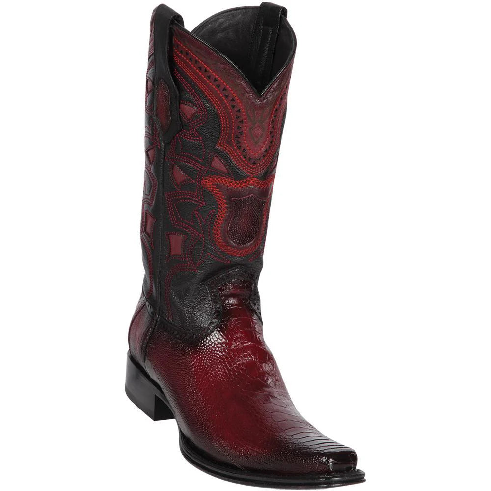 Los Altos 760543 Men's Faded Burgundy Genuine Ostrich Leg European Square Toe Cowboy Boots