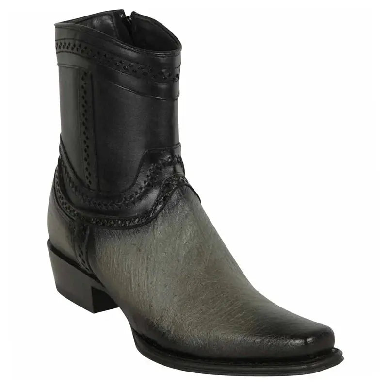 Los Altos 76B9738 Men's Faded Gray Genuine Smooth Ostrich European Square Toe Cowboy Boots
