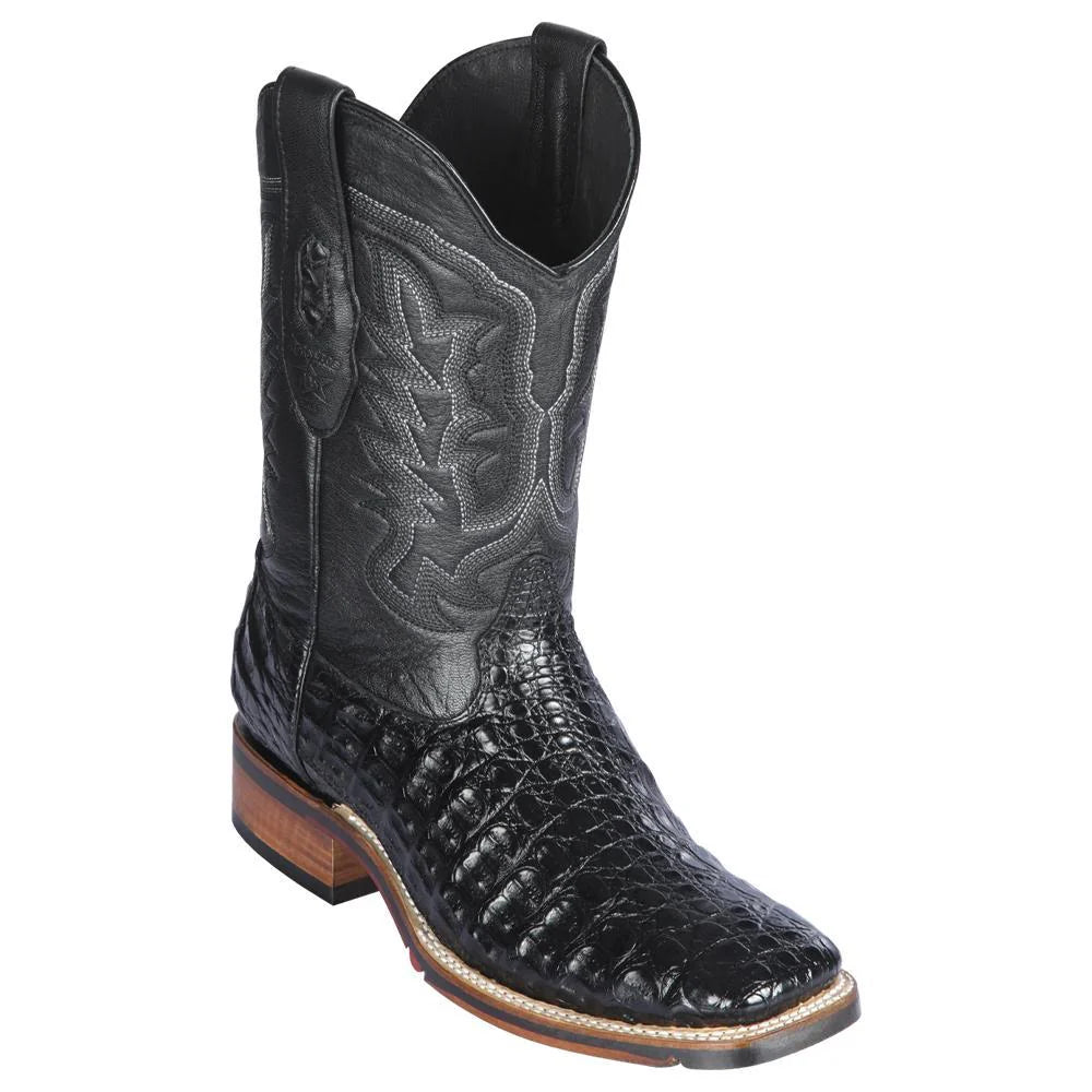 Los Altos 826A1805 Men's Black Genuine Caiman Flank Wide Square Toe Cowboy Boots