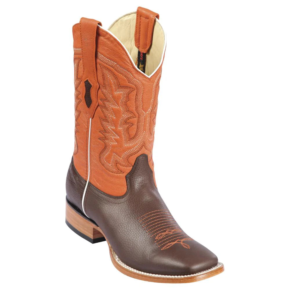 Los Altos 8272707 Men's Brown/Orange Genuine Grisly Wide Square Toe Cowboy Boots