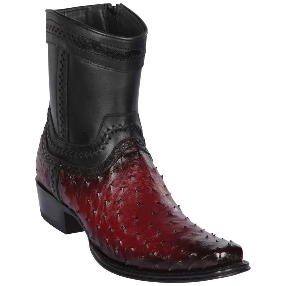 Los Altos 76B0543 Men's Faded Burgundy Genuine Ostrich Leg European Square Toe Cowboy Boots