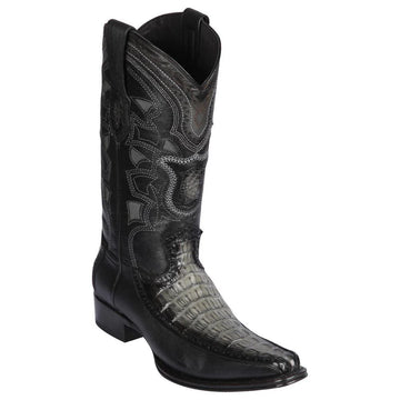 Los Altos 76F0138 Men's Faded Gray Genuine Caiman Tail & Deer European Square Toe Cowboy Boots