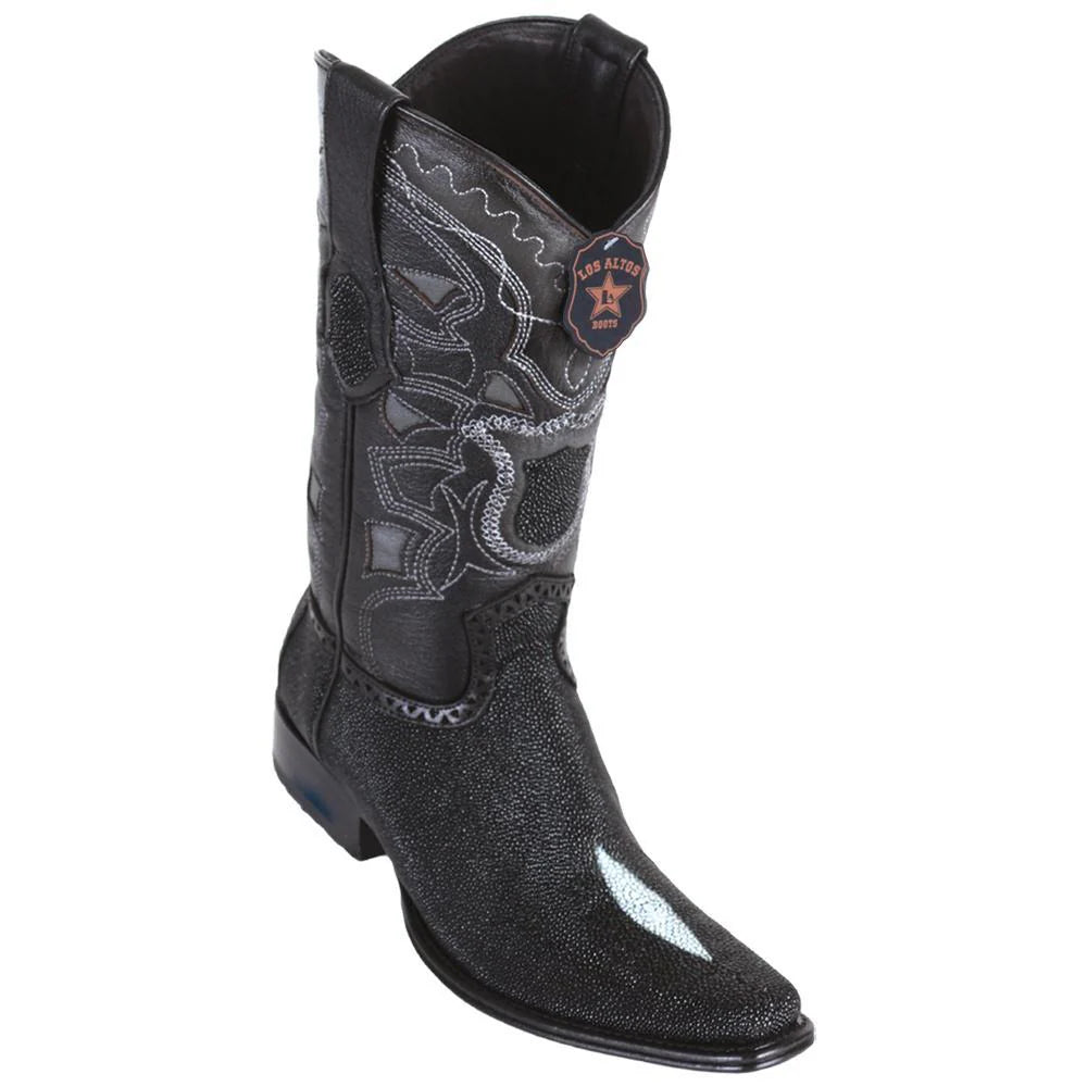 Los Altos 761205 Men's Black Genuine Single Stone Stingray European Square Toe Cowboy Boots