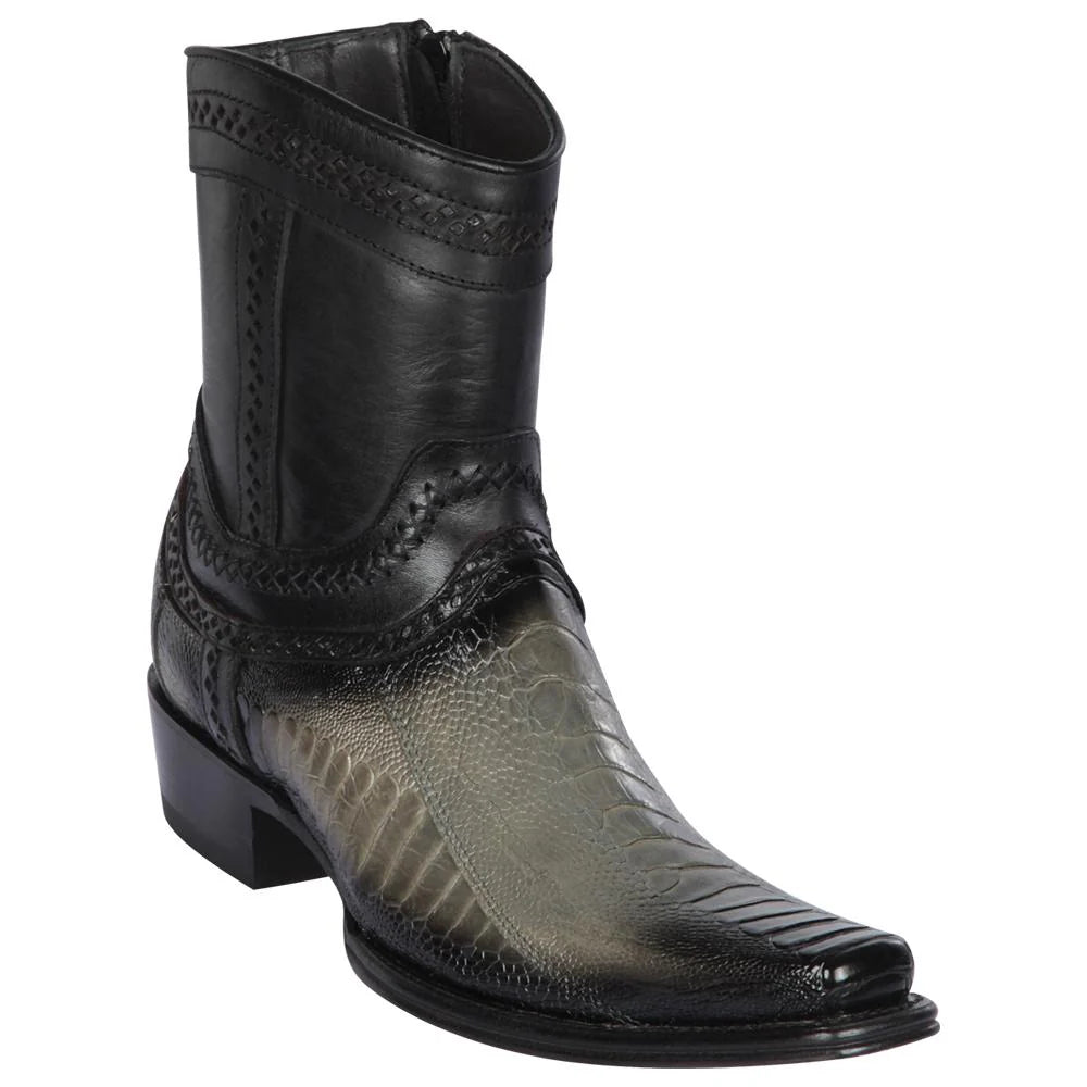 Los Altos 76B0538 Men's Faded Gray Genuine Ostrich Leg European Square Toe Cowboy Boots