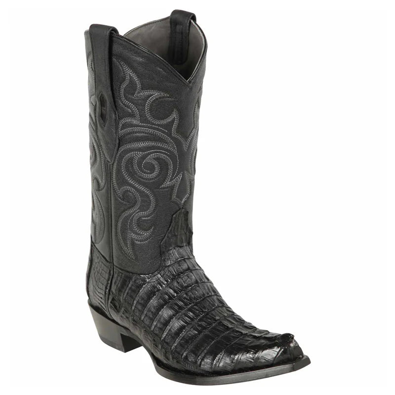 Los Altos 940105 Men's Black Genuine Caiman Tail Snip Toe Cowboy Boots