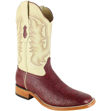 Los Altos 8279706 Men's Burgundy Genuine Smooth Ostrich Wide Square Toe Cowboy Boots