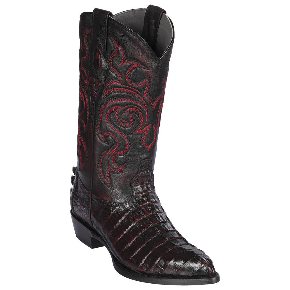 Los Altos 990118 Men's Black Cherry Genuine Caiman Tail J Toe Cowboy Boots