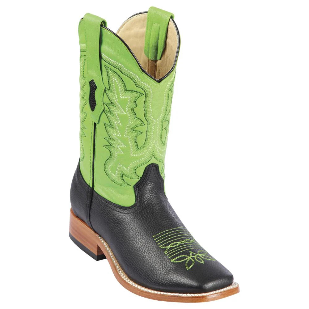 Los Altos 8272705V Men's Black/Green Genuine Grisly Wide Square Toe Cowboy Boots