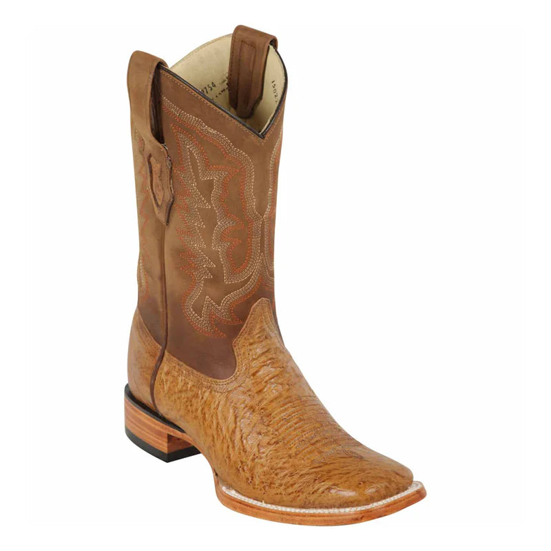 Los Altos 8279754 Men's Ambar Genuine Smooth Ostrich Wide Square Toe Cowboy Boots