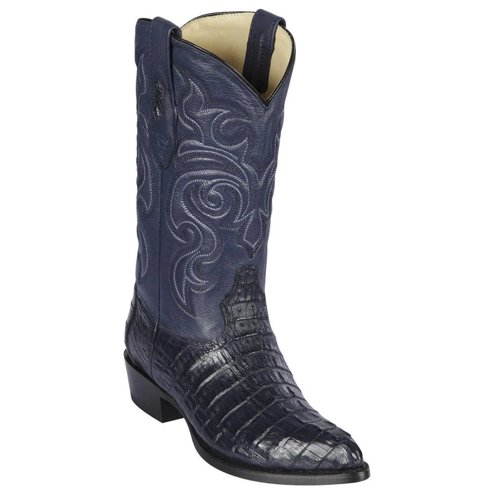 Los Altos 990110 Men's Navy Blue Genuine Caiman Tail J Toe Cowboy Boots