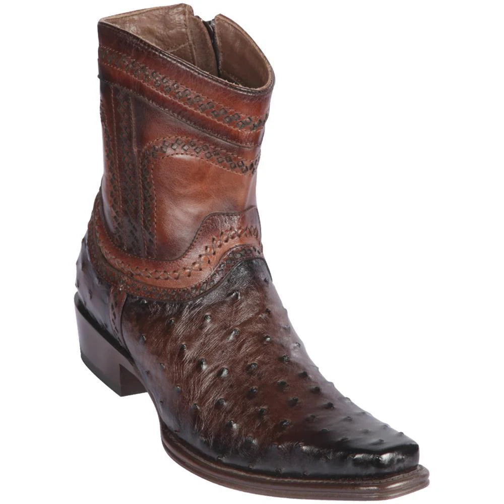 Los Altos 76B0316 Men's Faded Brown Genuine Ostrich European Square Toe Cowboy Boots