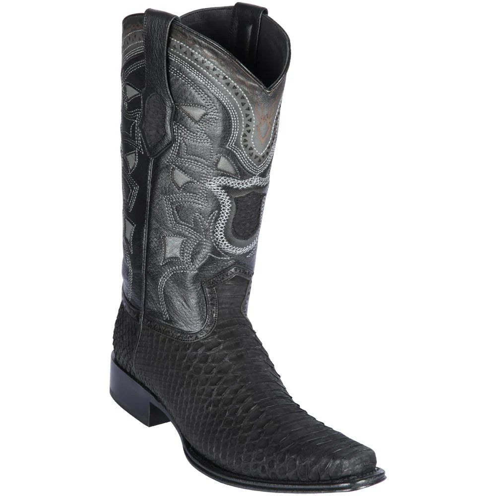 Los Altos 76N5705 Men's Black Genuine Python European Square Toe Cowboy Boots