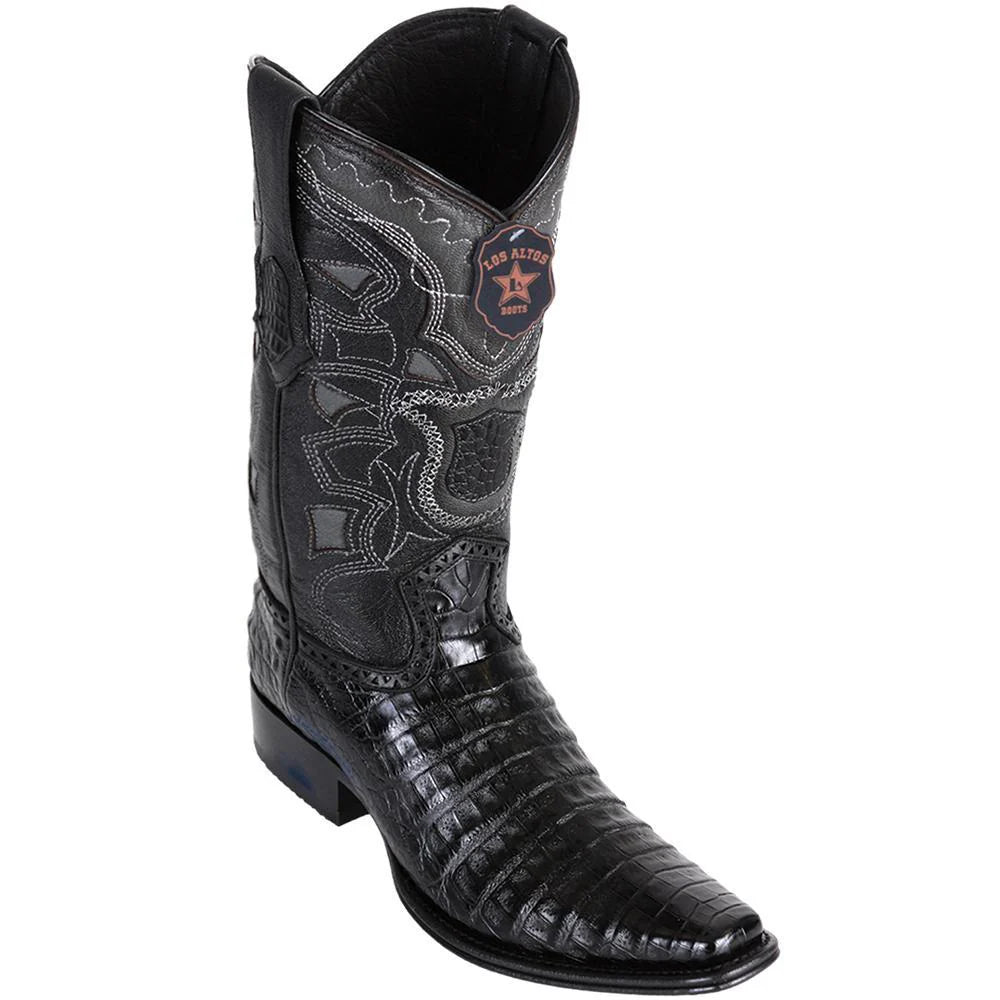 Los Altos 768205  Men's Black Genuine Caiman Belly European Square Toe Cowboy Boots