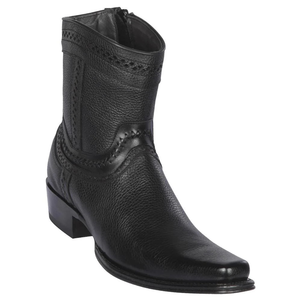 Los Altos 76B2705 Men's Black Genuine Grisly European Square Toe Cowboy Boots