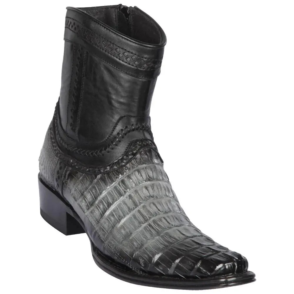 Los Altos 76B0138 Men's Faded Gray Genuine Caiman Tail European Square Toe Cowboy Boots